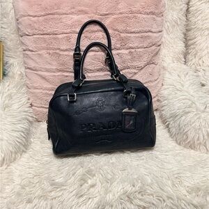 Prada Black Pebbled Vitello Daino Leather Satchel